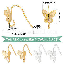 32 шт. 2-х цветные латунные крючки для сережек-бабочек&nbsp;KK-PH0005-09