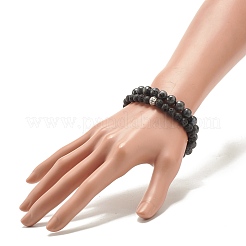 Ensemble de bracelets extensibles en larvikite naturelle et roche de lave&nbsp;BJEW-JB08193-03