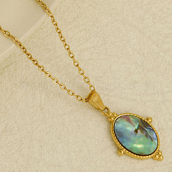 Colliers à pendentif ovale géométrique en coquillage paua naturel pavé en acier inoxydable 304&nbsp;AX5214-3