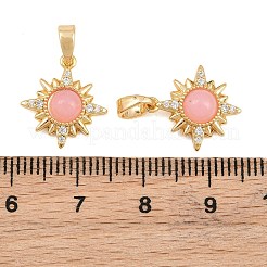 Ciondoli in ottone con micro pavé di zirconi cubici trasparenti e quarzo rosa.&nbsp;KK-CBA2DE6-10G-01