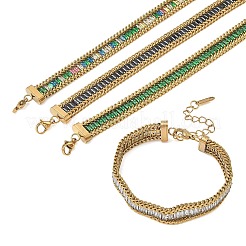Bracelets doubles rangs en acier inoxydable 304 et verre&nbsp;BJEW-F540-08G