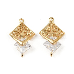 Подвески-подвески из латуни с прозрачным кубическим цирконием в форме ромба и дерева жизни&nbsp;KK-B137-17G