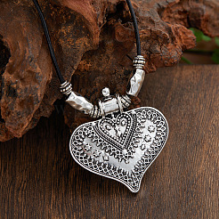 Ожерелья из цветочного сплава в форме сердца из пластика ccb и черного коровьего шнура для женщин&nbsp;FS-WG0AF62-01