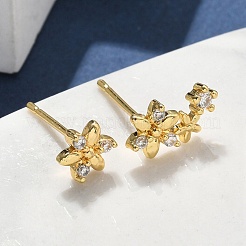 Серьги-гвоздики из прозрачного кубического циркония с цветочным узором из латуни и микропаве&nbsp;EJEW-D318-05G