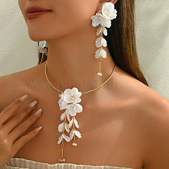 Комплект из колье-чокера и серег-гвоздиков с цветочным кулоном из цинкового сплава и смолы для женщин&nbsp;FS-WG35C3B-01