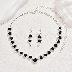 Комплект из плоской круглой латунной цепочки со стразами и серег-гвоздиков для женщин&nbsp;FS-WGD929F-05