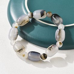 Braccialetti elastici con perline di agata dendritica naturale&nbsp;G-P570-01D