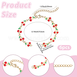 6 Stück Armband aus 304 Edelstahl mit roter Kirsche und Emaille&nbsp;AJEW-BM00004