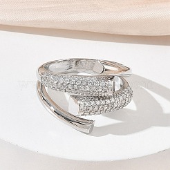 Anillos abiertos de latón con micropavé de circonitas cúbicas para mujer&nbsp;RJEW-L343-12P-01