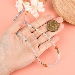 Ожерелья из круглых бусин с натуральным аквамарином&nbsp;NJEW-YW00007