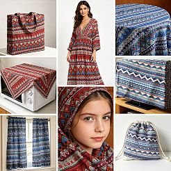 Leinen-Baumwollstoff mit geometrischem Bohème-Muster&nbsp;DIY-FZC0002-05C