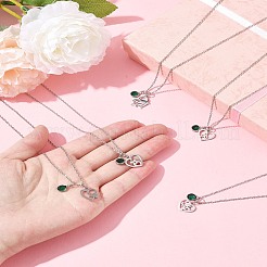 San Valentino 304 acciaio inossidabile e foglia di vetro verde ciondolo cuore catena collane per le donne&nbsp;NJEW-FS00014-02
