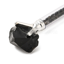 Необработанный натуральный обсидиановый чип на верхней части шариковой ручки&nbsp;LS-AJEW-G063-01D