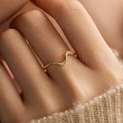 Anelli a forma di onda in argento sterling con micro pavé di zirconi cubici trasparenti&nbsp;FS-WG6021D-09