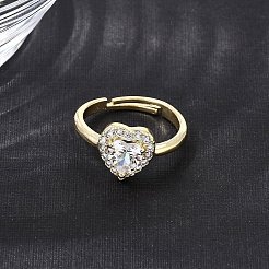 Anelli aperti con polsino in ottone micro pavé di zirconi cubici trasparenti&nbsp;CU-CBA5C10-01G