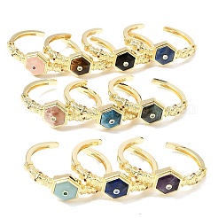 Bracciali rigidi da donna in ottone esagonale con pietre preziose naturali e zirconi cubici incastonati a pavé.&nbsp;BJEW-Z172-01G