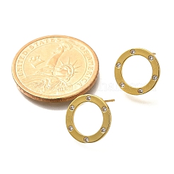 Кольцо серьги-гвоздики из латуни с микропаве и прозрачным цирконием&nbsp;EJEW-C126-04G