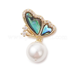 3 шт. (3 размера) подвески из натуральной раковины пауа с круглыми белыми жемчужинами.&nbsp;PALLOY-JF05085