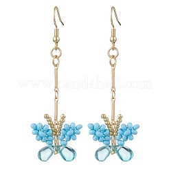 Серьги-подвески в виде бабочки из стеклянного бисера ручной работы&nbsp;EJEW-MZ00445-05