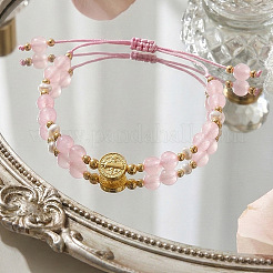 Регулируемые браслеты из металлических медалей и бусин из натурального розового кварца.&nbsp;YO1072
