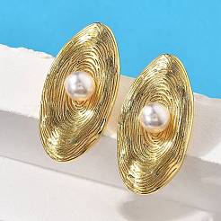 Овальные серьги-гвоздики из латунного АБС-пластика с имитацией жемчуга&nbsp;EJEW-S258-04G