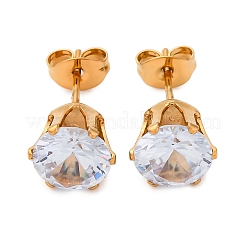 Orecchini a bottone in acciaio inossidabile 304 con micro pavé di zirconi cubici trasparenti&nbsp;EJEW-P299-01E-G