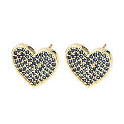 Micro cuore ottone spianare orecchini zirconi&nbsp;EJEW-H178-01G-02