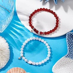 2 bracelet extensible en perles de cornaline naturelle et de jade blanc naturel&nbsp;BJEW-JB11197