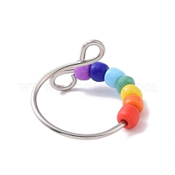 Rotierender offener Manschettenring mit Glasperlen in Regenbogenfarben&nbsp;RJEW-F127-02P