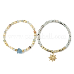 Sets aus elastischen Armbändern mit Perlen aus natürlichem Sesamjaspis&nbsp;BJEW-JB14494