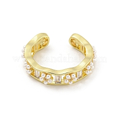 Женские кольца-манжеты из латуни с микро-паве и цветком циркония&nbsp;RJEW-Z039-07G