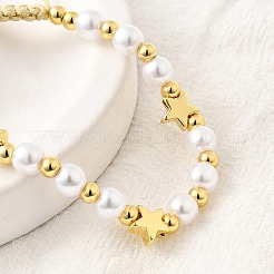 АБС искусственный жемчуг бусины плетеные браслеты из бисера для женщин&nbsp;BJEW-D317-09A-G