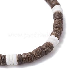 Мужские браслеты из натуральных плоских круглых бусин кокоса и белой скорлупы&nbsp;BJEW-JB12460-01
