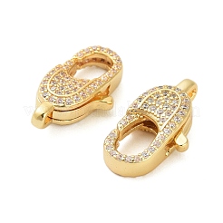 Овальные застежки-лобстеры из латуни с микропаве из прозрачного кубического циркония&nbsp;KK-I354-01G-03