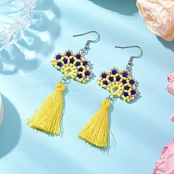 Серьги-подвески из стеклянных бусин ручной работы&nbsp;EJEW-MZ00292-02