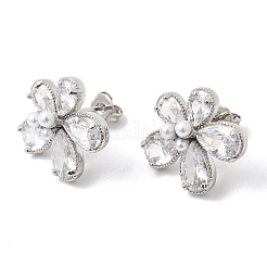 Серьги-гвоздики из латуни с микро-паве и прозрачным фианитом&nbsp;EJEW-P333-02P