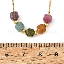 Collana con ciondolo a catena Boston in acciaio inossidabile 304 con tormalina multicolore naturale sfaccettata e perline.&nbsp;NJEW-JN06419-02
