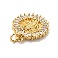 Плоские круглые подвески из святой латуни с микропаве из прозрачного кубического циркония&nbsp;KK-G419-25G