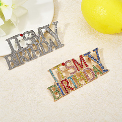 2 шт. 2 стиля «Это мой день рождения» броши из сплава со стразами для рюкзака и одежды&nbsp;JEWB-GF0011-51A