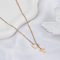 1 collar de lazo de acero inoxidable con letras y corazones para mujer&nbsp;NJEW-LP0002-87G-T