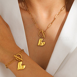 Sets aus Armbändern und Halsketten mit Herzanhängern aus Edelstahl 304 für Damen&nbsp;WG287A9-01