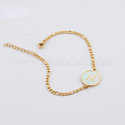 Pulseras de eslabones de acero inoxidable 304 planas y redondas con diseño de letras&nbsp;FS-WG4692B-27