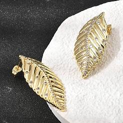 Boucles d'oreilles puces en laiton et zircon cubique transparent en forme de feuille pour femmes&nbsp;EJEW-A162-05G