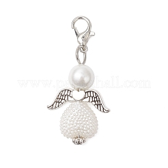 Подвеска в форме сердца ангела из стекла и АБС-пластика с имитацией жемчуга&nbsp;HJEW-JM03565-03