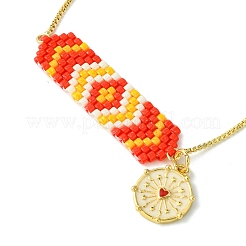 Braccialetti con cursore a catena con perline a forma di cilindro e ciondolo a forma di cuore in ottone da donna&nbsp;BJEW-JB10747