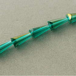 Electroplate Glass Beads Strands, AB Color Plated, Faceted, Cone, MediumSea Green, 12x6x6mm, Hole: 2mm