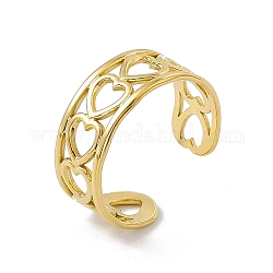 Ion Plating(IP) 304 Stainless Steel Hollow Heart Open Cuff Ring for Women, Golden, US Size 9(18.9mm)