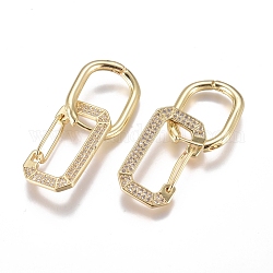 Серьги-кольца Huggie с подвесками из латуни с фианитами и кубическим цирконием, долговечный, прямоугольные, золотые, прозрачные, 39 мм, штифты : 1 мм