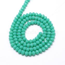 Opaque Solid Color Crystal Glass Rondelle Beads Strands, Faceted, Dark Cyan, 4x3mm, Hole: 1mm, about 139pcs/strand, 15.7inch