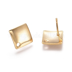 304 Stainless Steel Stud Earring Findings, Rhombus, Golden, 13.5x13.5x1.4mm, Hole: 1.5mm, Pin: 0.8mm